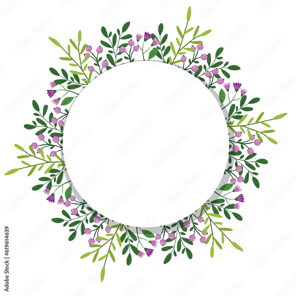Cute hand drawn round frame with floral elements Cute hand drawn round frame with floral elements