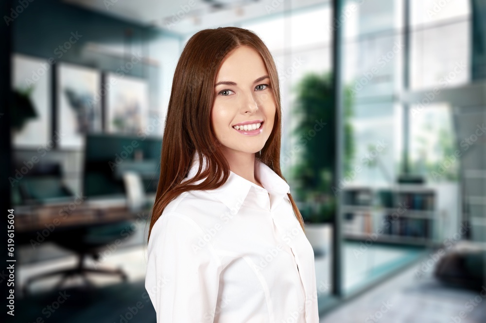 Young business woman happy smiling, AI generated image Young business woman happy smiling, AI generated image