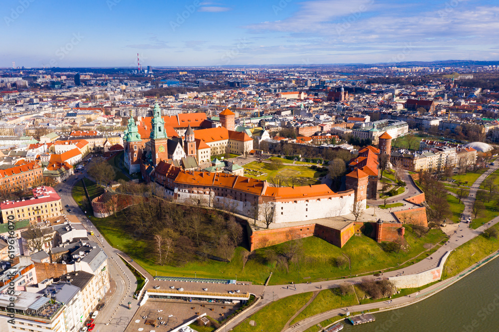 Aerial view of Wawel Castle landmark of Krakov, Poland