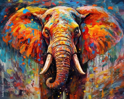 Elephant form and spirit through an abstract lens. dynamic and expressive Elephant print by using bold brushstrokes, splatters, and drips of paint. Elephant raw power and untamed energy