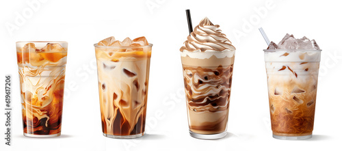 Set of Iced Coffee isolated on transparent background ai generated