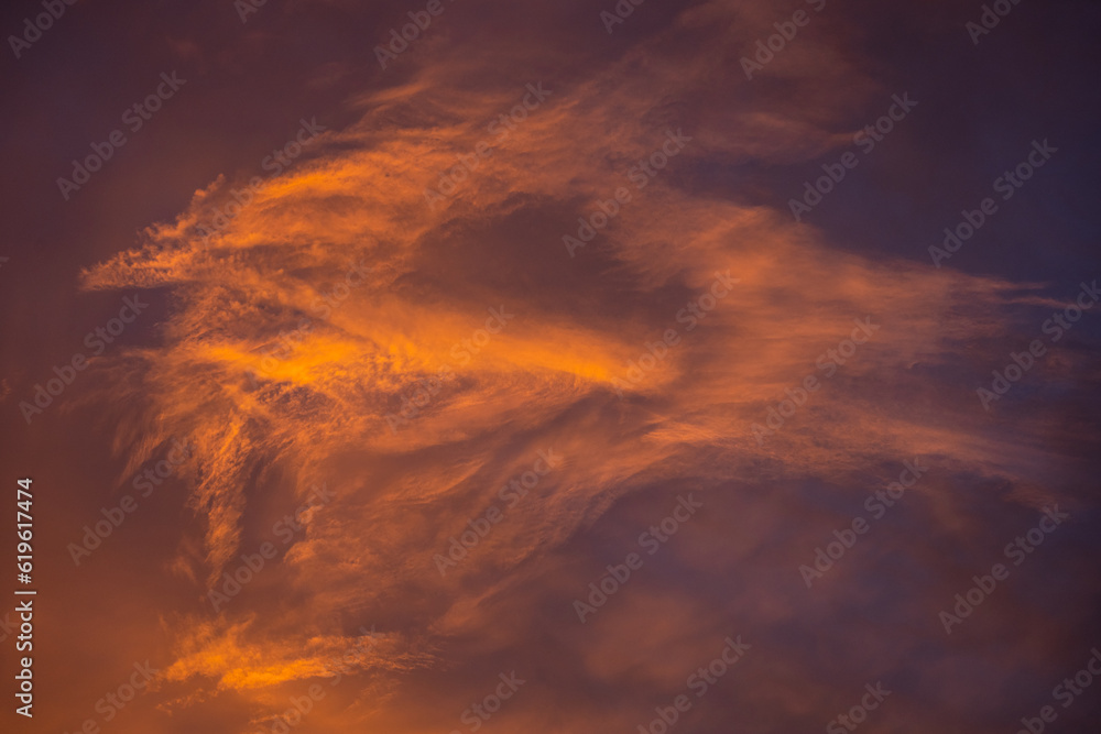 Orange and Purple Clouds Resemble Bird In The Sky