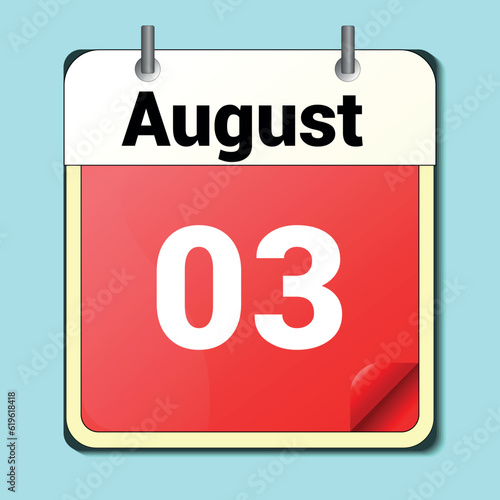 calendar vector drawing, date August 3 on the page