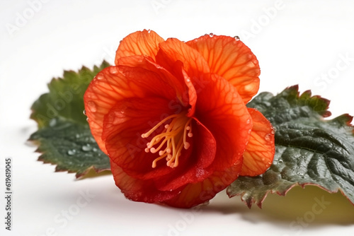 Beautiful red begonia flower isolated on white background. Native plants in subtropical and tropical climates. Close view.