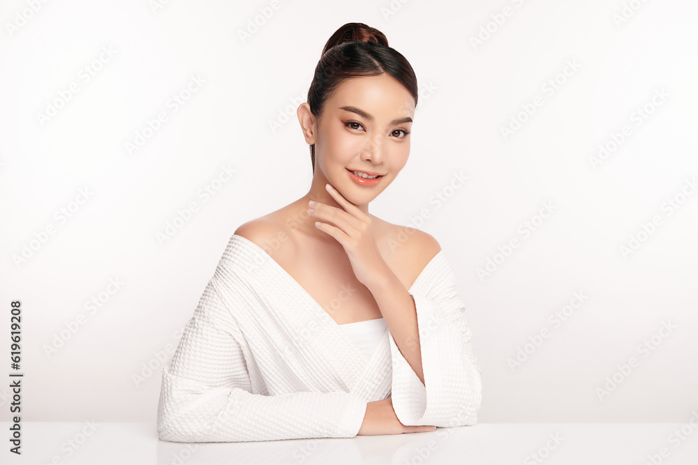 Beautiful young asian woman with clean fresh skin on white background, Face care, Facial treatment, Cosmetology, beauty and spa, Asian women portrait. Beautiful young asian woman with clean fresh skin on white background, Face care, Facial treatment, Cosmetology, beauty and spa, Asian women portrait.