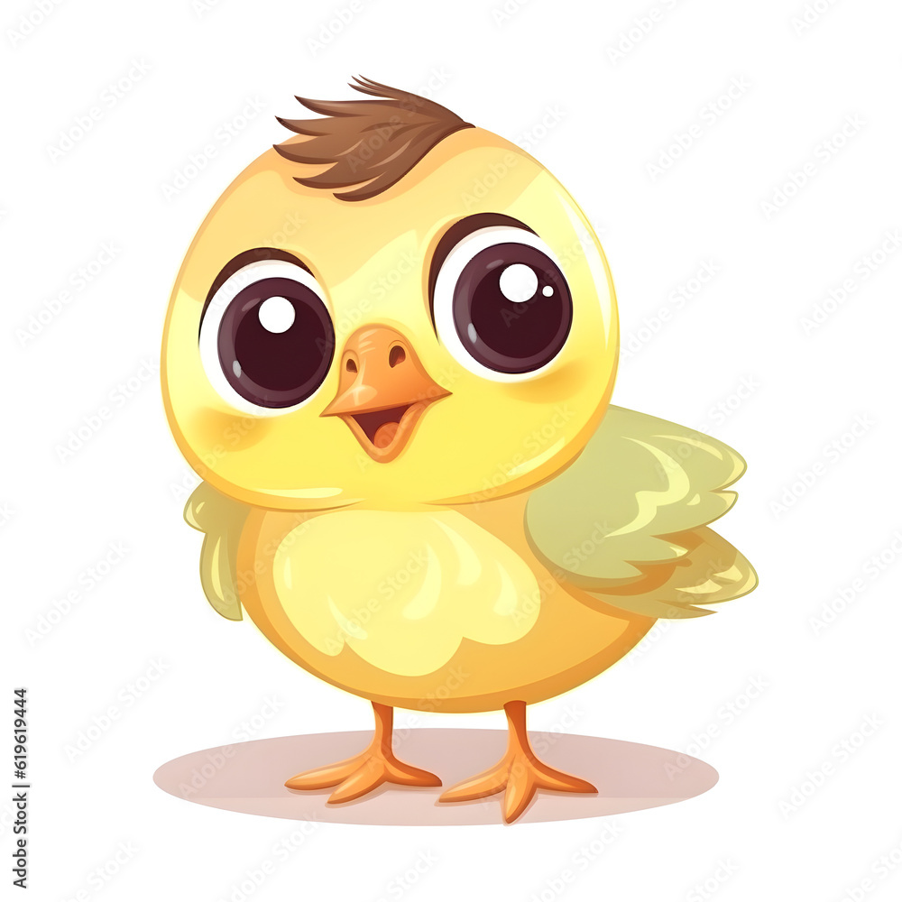 Playful illustration of a colorful baby chick in action