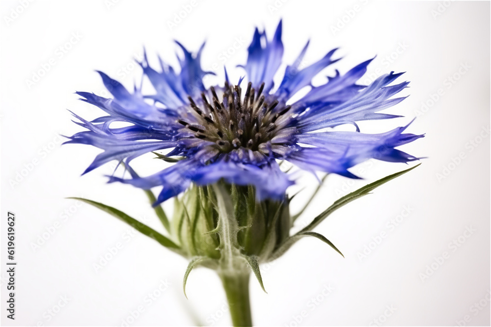 Blue cornflower flower isolated on white background. Selective focus. Native plants in Europe.