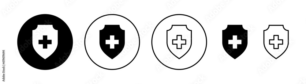 Health insurance icon set for web and mobile app. Insurance document sign and symbol Health insurance icon set for web and mobile app. Insurance document sign and symbol