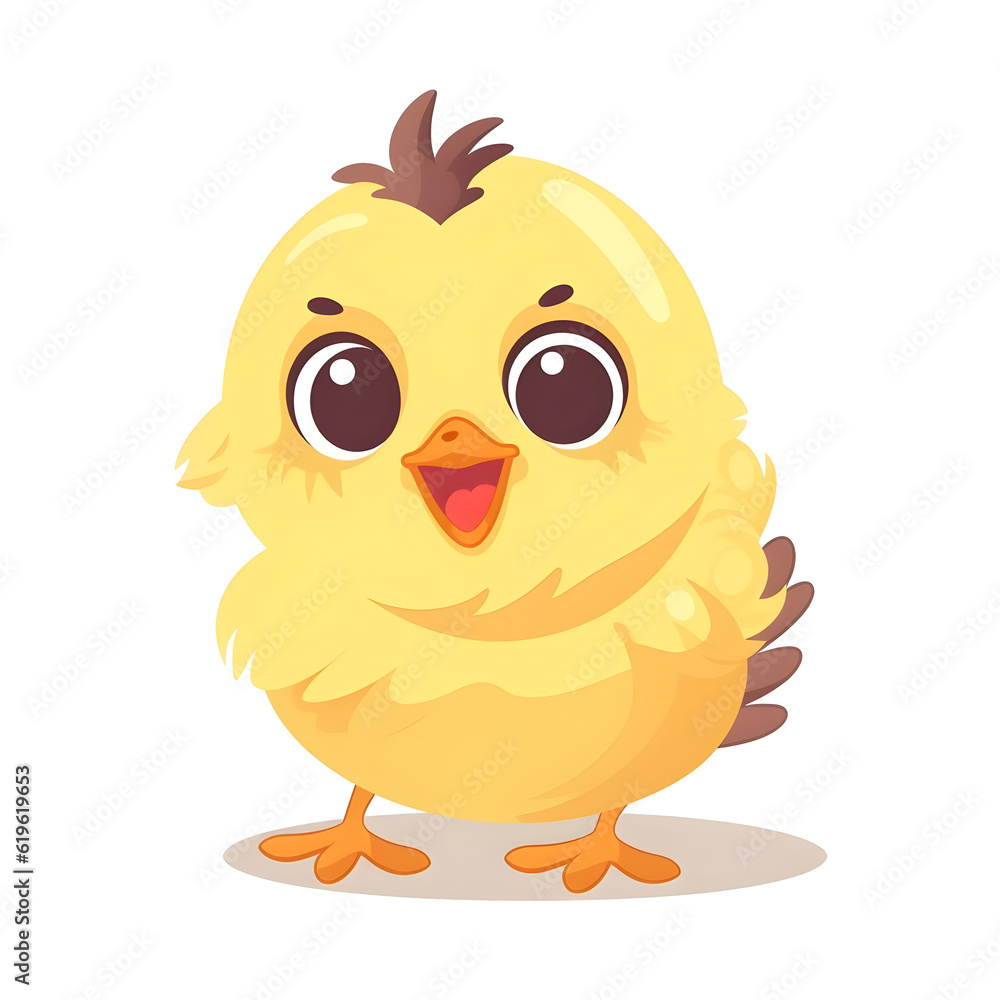 Whimsical illustration of a chick in playful colors