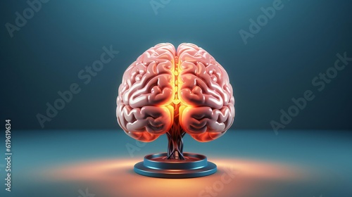 A model of a human brain on a blue background