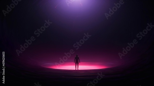 A person standing in the spotlight on a stage