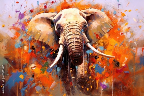 Elephant  form and spirit through an abstract lens. dynamic and expressive Elephant print by using bold brushstrokes, splatters, and drips of paint.  Elephant raw power and untamed energy © PinkiePie