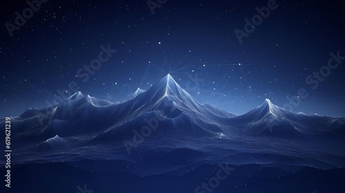 A serene night landscape with majestic mountains and a sparkling starry sky