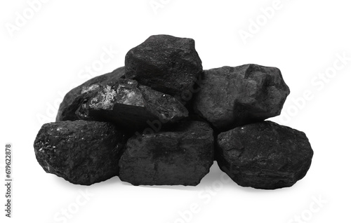 Pile of black coal isolated on white