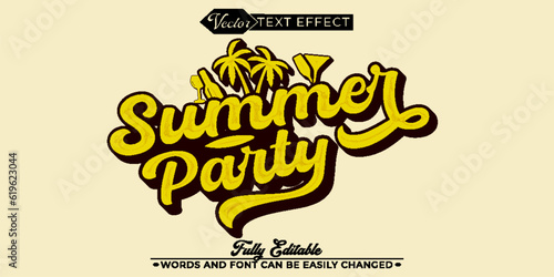 Vintage Yellow Summer Party Vector Editable Text Effect Template