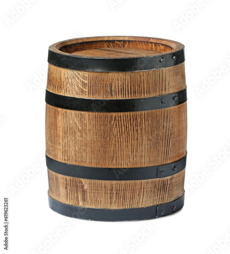 One traditional wooden barrel isolated on white