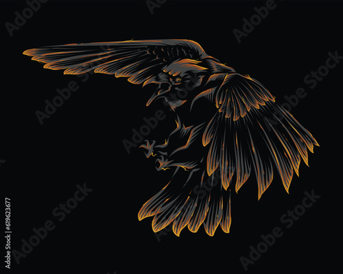 black gold crow vector illustration