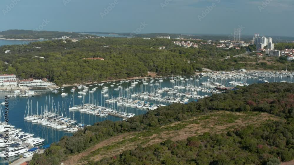 Pula Croatia Aerial View, Docks with sailing ships Pula Croatia Aerial View, Docks with sailing ships