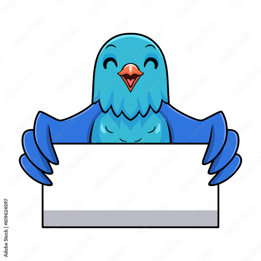 Fototapeta premium Cute forpus parrotlet bird cartoon holding blank sign