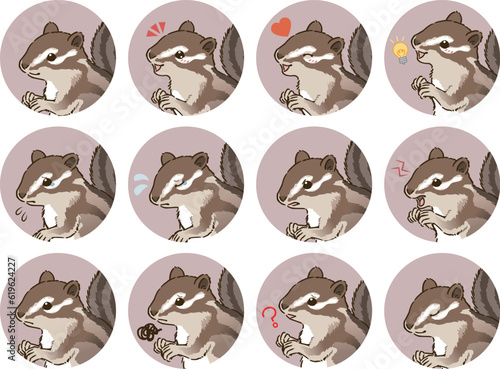 シマリスの表情アイコンセット