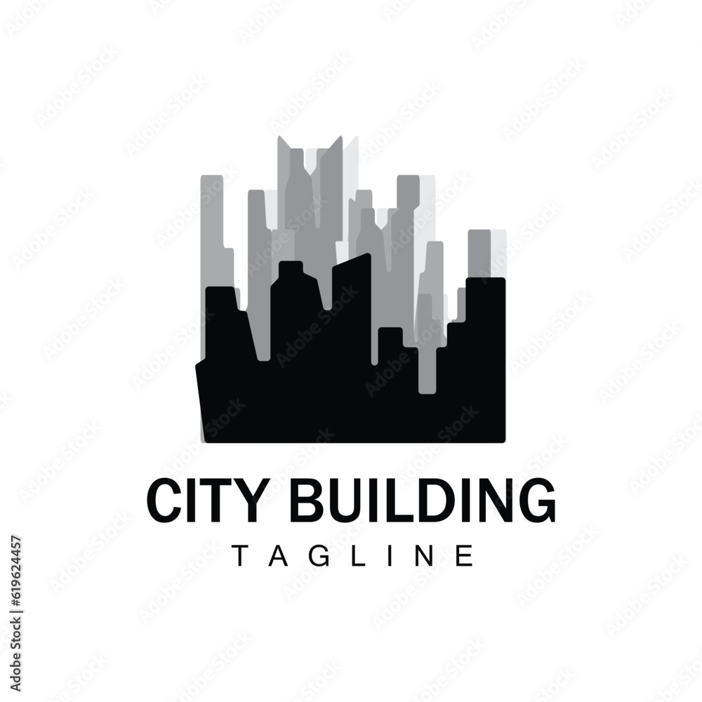 Naklejka premium Skyline Logo, Simple Modern Design of Skyscrapers, Vector Cityscape Buildings, Icon Silhouette Illustration