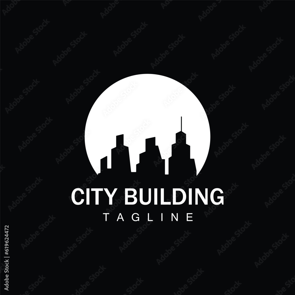 Fototapeta premium Skyline Logo, Simple Modern Design of Skyscrapers, Vector Cityscape Buildings, Icon Silhouette Illustration
