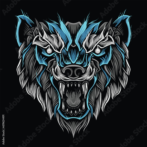 grizzly bear angry head illustration