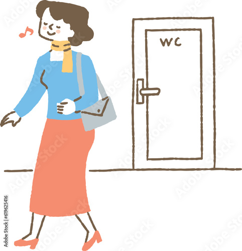 スッキリしてトイレから出てきた女性_色