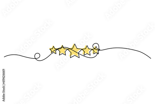 Five stars customer product rating one line drawing. Vector illustration. EPS 10.