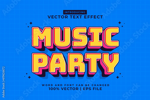 Editable text effect Music Party 3d Cartoon template style premium vector