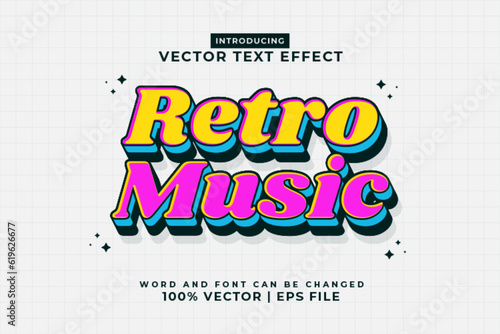 Editable text effect Retro Music 3d Cartoon template style premium vector