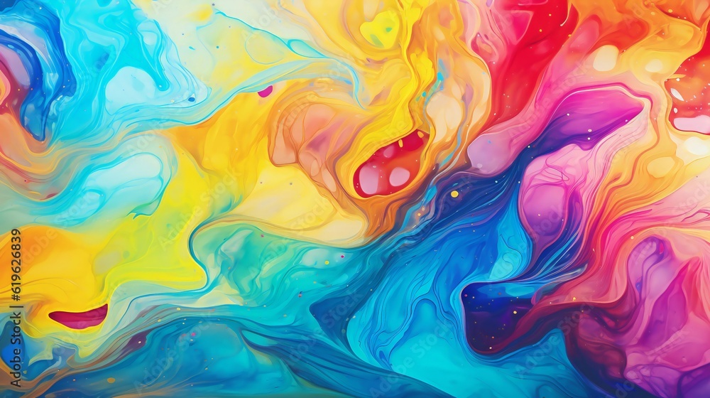 A vibrant and dynamic abstract painting with a multitude of colorful and fluid brushstrokes