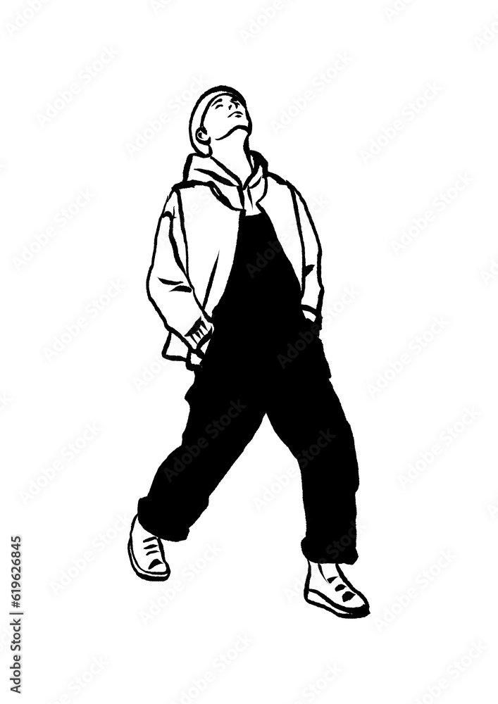 Fototapeta premium The man was dancing happily. hand drawn art