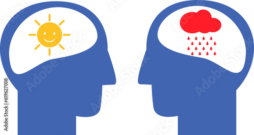 happy and sad mental condition in psychological state positive mind and negative concept icon