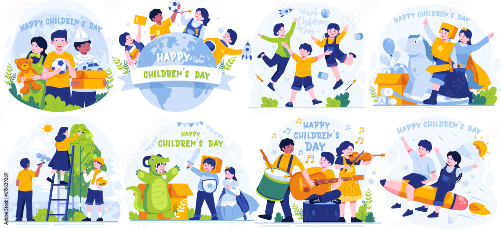Illustration Set of Children's day. Flat style vector illustration