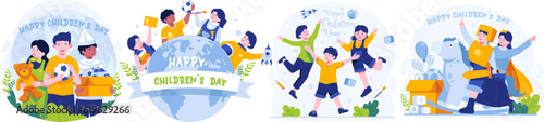 Illustration Set of Children's day. Flat style vector illustration