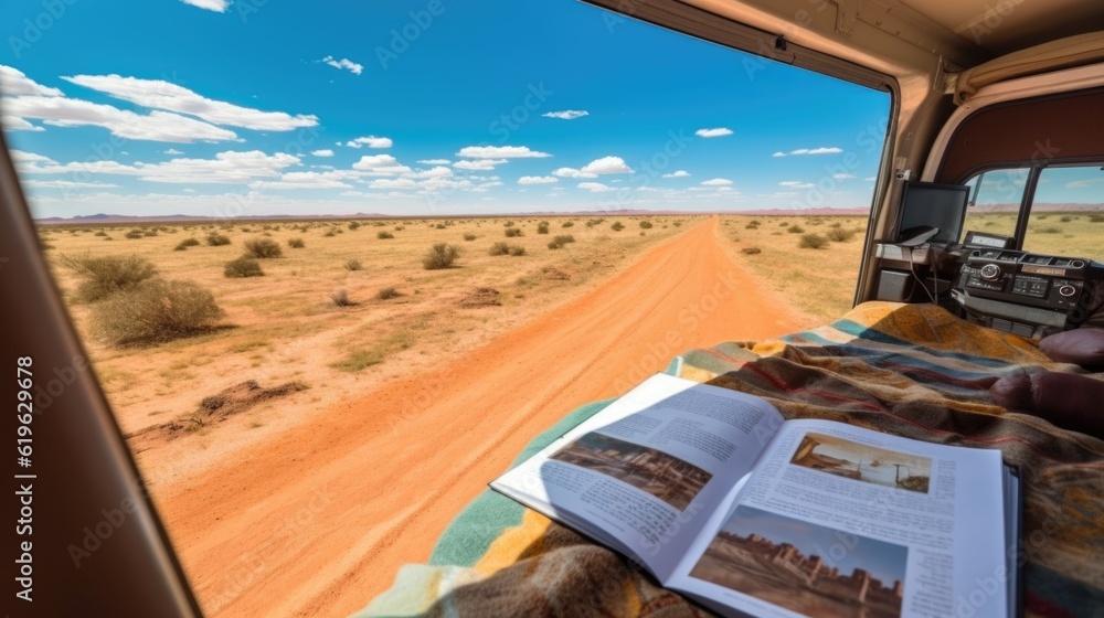 camper in the vast landscapes of the Australian Outback generative ai - obrazy, fototapety, plakaty 