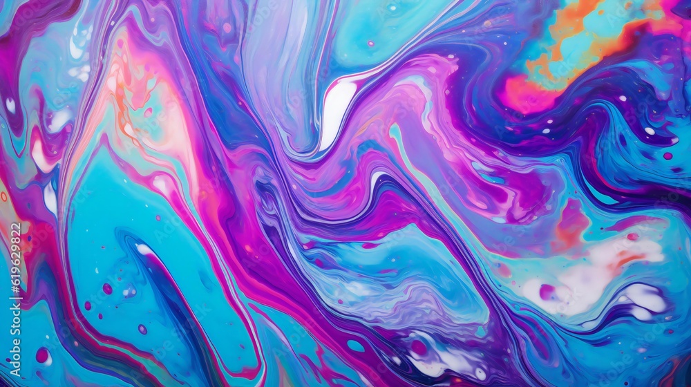 An abstract painting with blue, pink, and purple colors