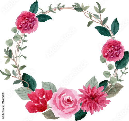 rustic pink floral watercolor wreath