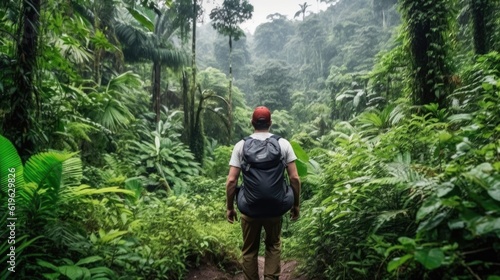 man hiking in the Amazon Rainforest generative ai