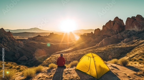 person camping in the unique landscapes of Cappadocia generative ai