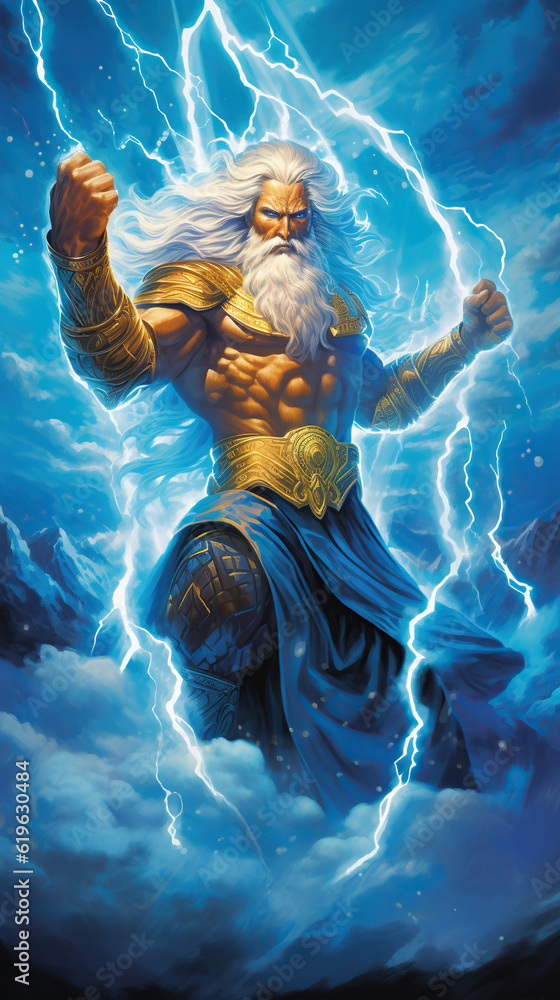 Mighty Zeus, God of Olympus. Greek god. Mythology. Greece. AI generated