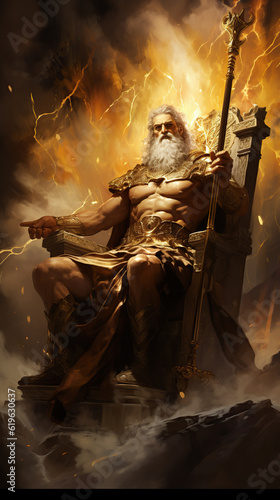 Fényképezés The mighty Zeus, God of Olympus, sitting on the throne