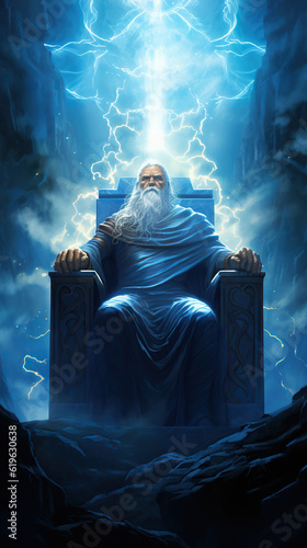 Fényképezés The mighty Zeus, God of Olympus, sitting on the throne