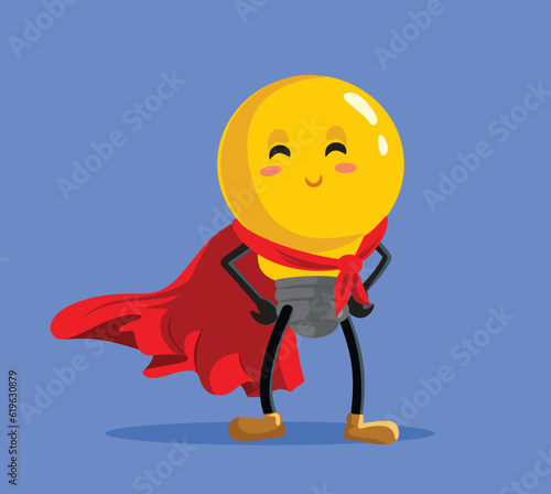 Happy Superhero Smart Lightbulb Wearing a Red Cape Vector Mascot. Cheerful mascot of an electricity bulb shining bright
