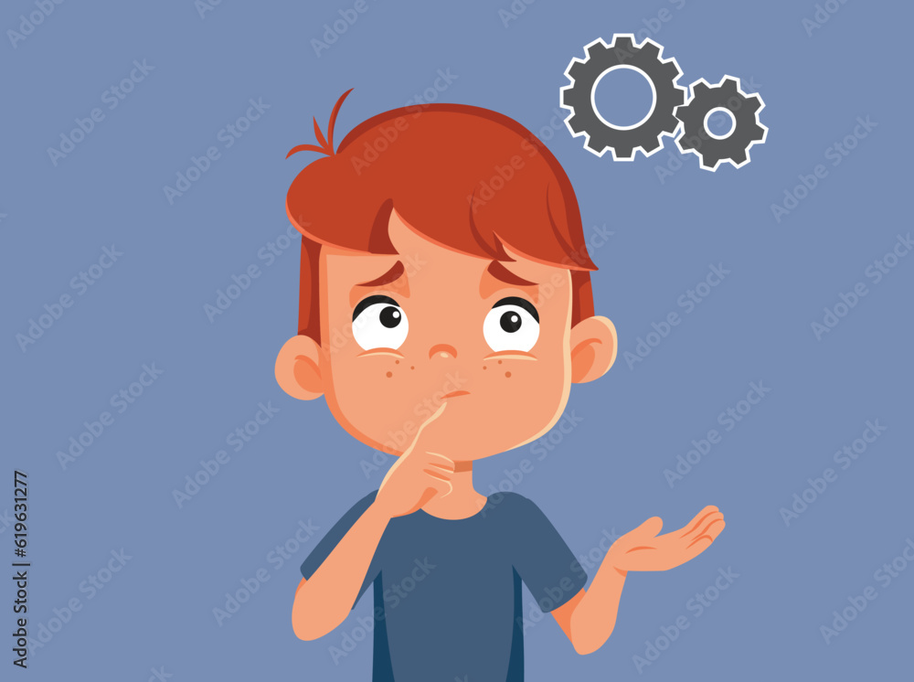 Clever Boy Calculating and Thinking Vector Education Cartoon. Curious little child having to find the best solution to his problems
Clever Boy Calculating and Thinking Vector Education Cartoon. Curious little child having to find the best solution to his problems