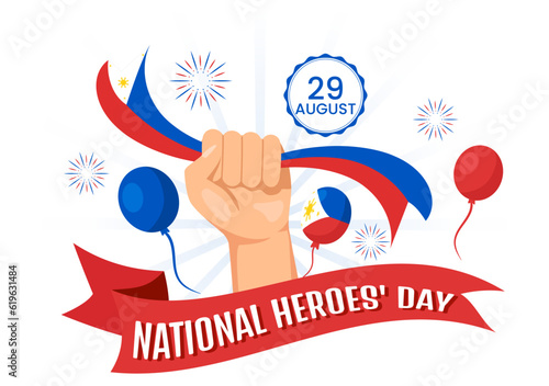 Happy Philippines National Heroes Day Vector Illustration with Waving Flag in Hero Celebration Flat Cartoon Hand Drawn Background Templates