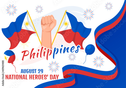 Happy Philippines National Heroes Day Vector Illustration with Waving Flag in Hero Celebration Flat Cartoon Hand Drawn Background Templates