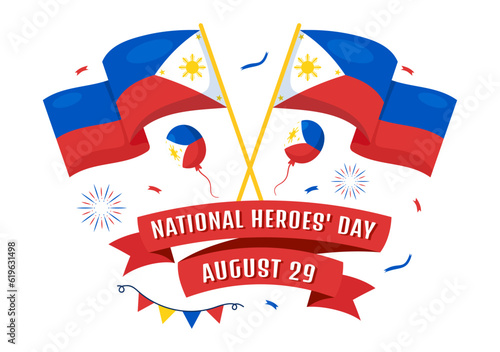 Happy Philippines National Heroes Day Vector Illustration with Waving Flag in Hero Celebration Flat Cartoon Hand Drawn Background Templates