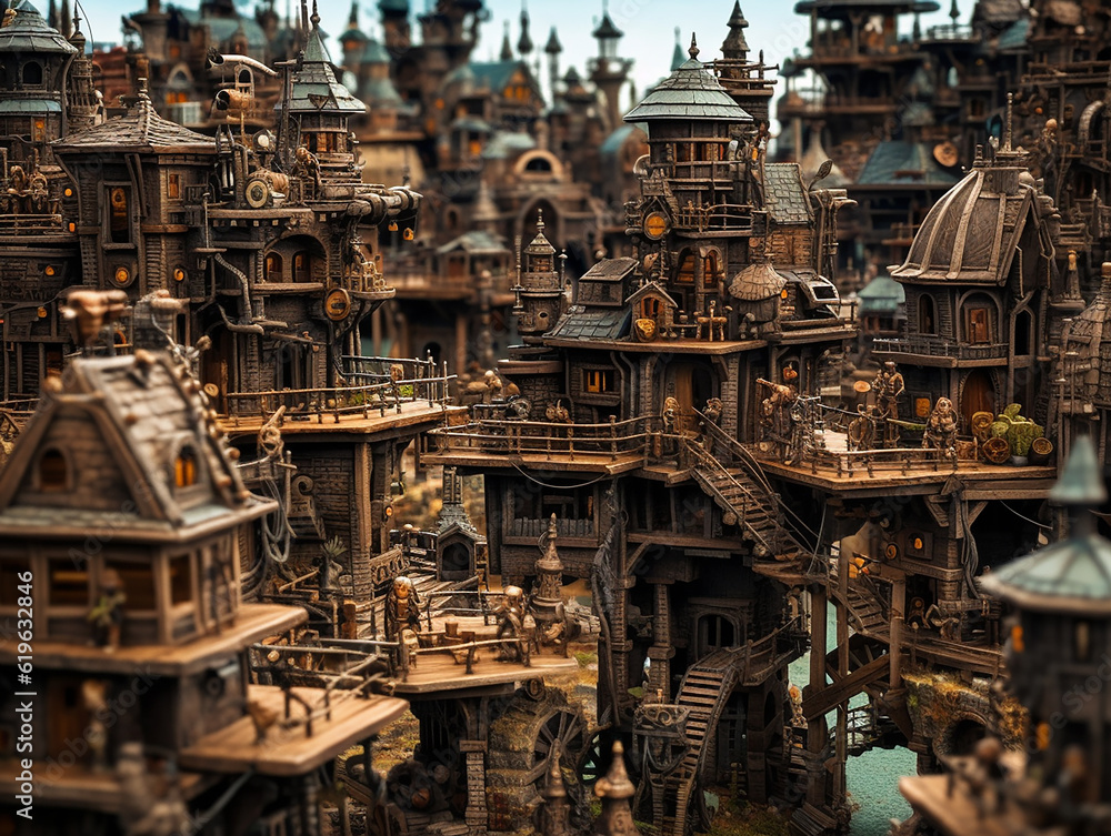 steam punk tribal village, insane detail made by AI generative photo steam punk tribal village, insane detail made by AI generative photo